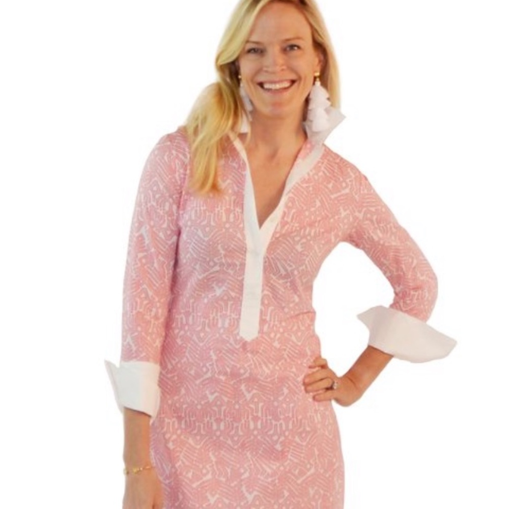 NWT CK Bradley Large pink and white cotton dress